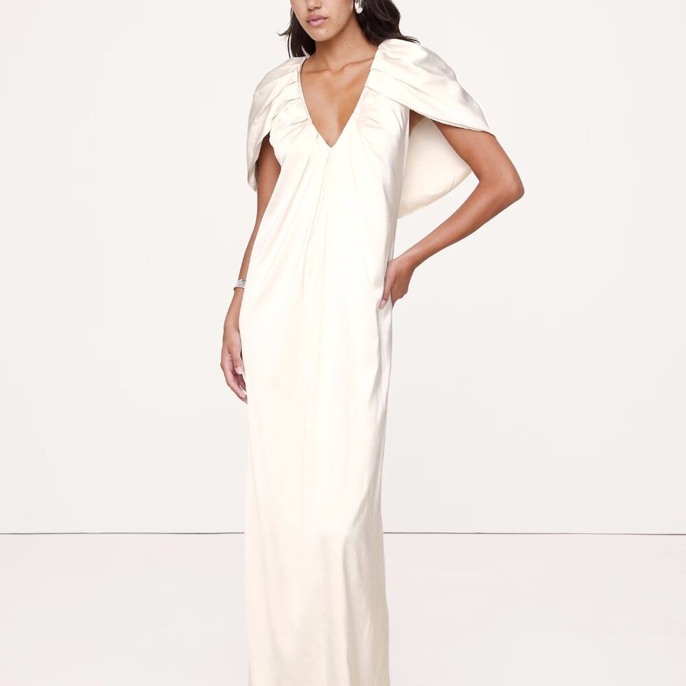 Banana Republic Stretch-Satin Cape Maxi Dress